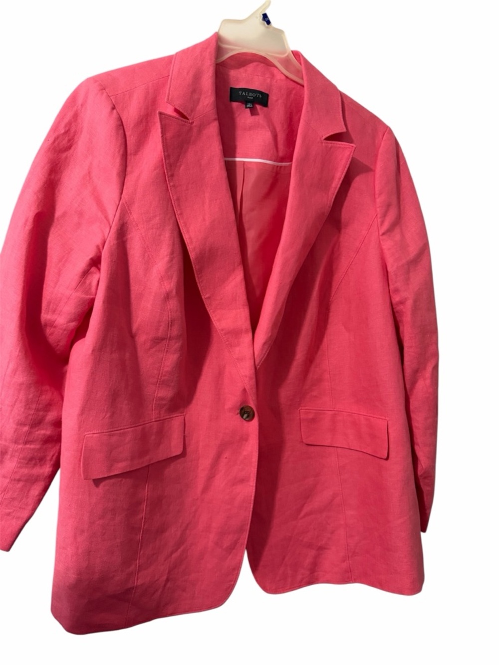 Talbots NWOT  18 W 100% Linen One Button Blazer Bright Pink